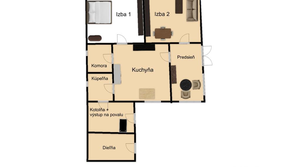 Na predaj 2 izbový  tehlový rodinný dom v Pribete, 18 km od Nových Zámkov.